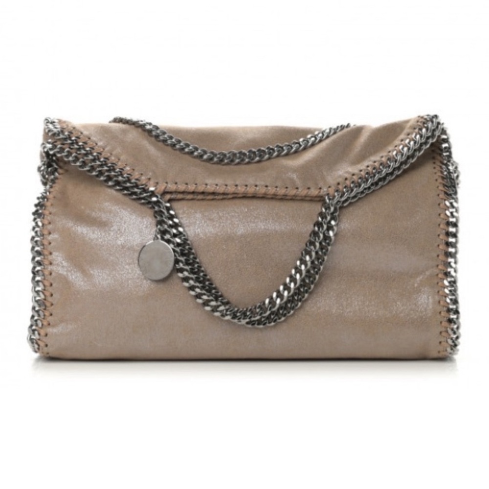 Stella McCartney Shaggy Deer Falabella Fold Over Tote Taupe w/ruthenium Chain